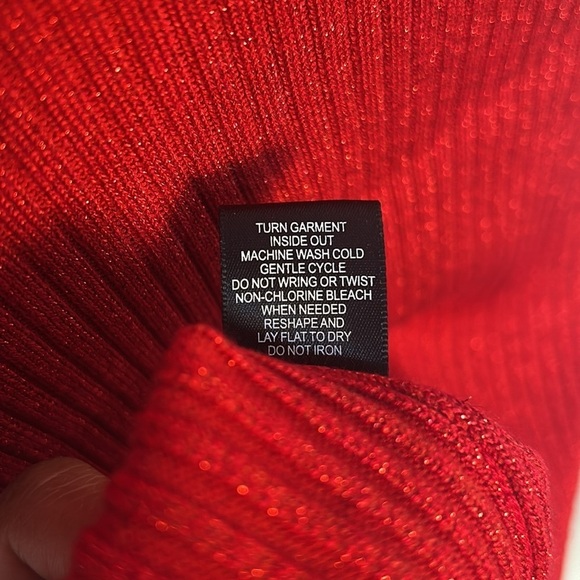 Say What Ribbed Cutout Long Sleeve Sweater Dress Midi - Red Metallic size L - Picture 7 of 8